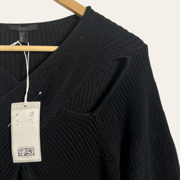 COS Black Cut Out Ribbed Knit Cotton Oversized Pullover Sweater Size M - Picture 3 of 9
